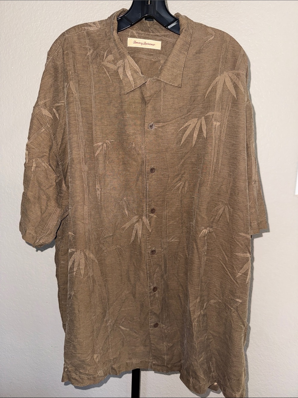 Tommy Bahama Brown Short-Sleeve Button Up Shirt 100% Silk XXL
